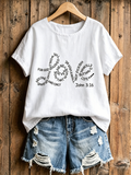 Women's Faith Art Printed Cotton And Linen Round Neck Top