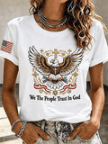 Women's We The People Trust In God Eagle Cross Bible USA Flag Sleeve Patch Casual Short Sleeve Crew Neck T-Shirt