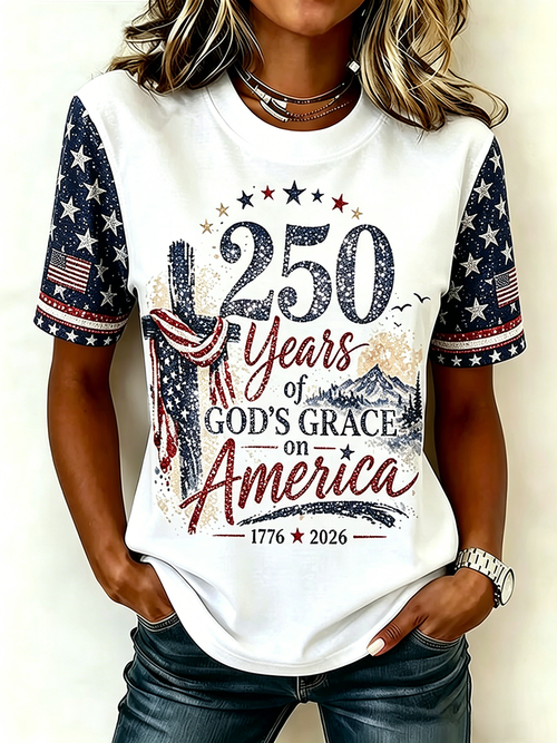 250Th Anniversary Commemorative Faith Glitter Printed Round Neck Top In The United States