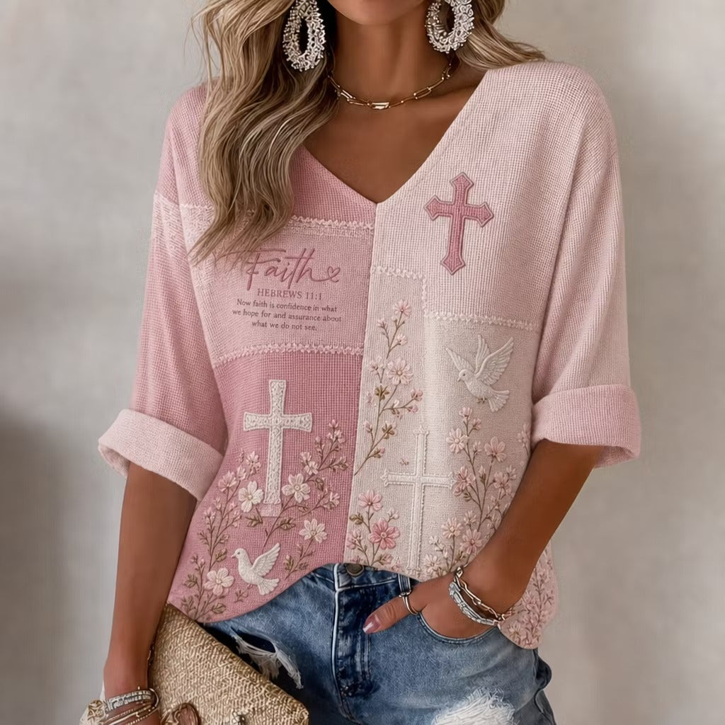 Women's Cross Floral V-neck T-shirt