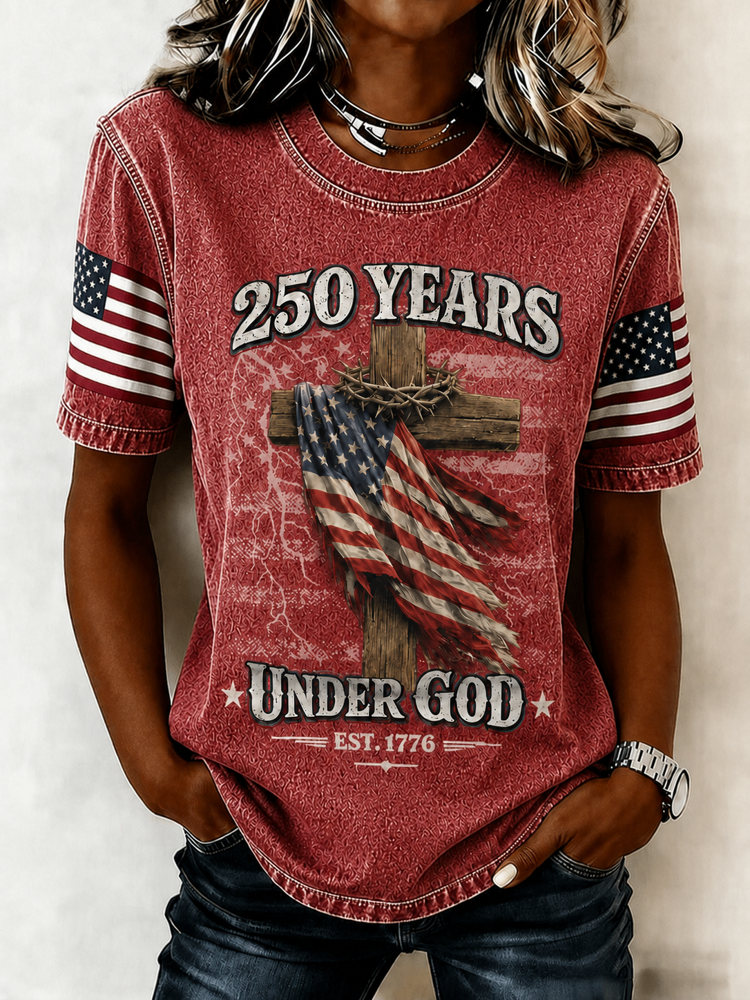 Women'S Flag 250Th Anniversary Printed Short Sleeve T-Shirt