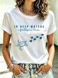 Women's Beach Vacation And Leisure Sea Turtle In Deep Waters I Follow Him Faith Printed T-Shirt