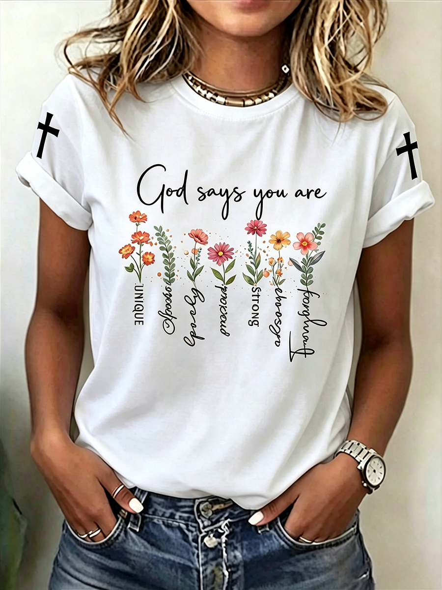 Faith In Jesus Slogan Slogan Commemorative Print Casual T-Shirt