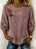 Women's Rose & Faith Pattern Linen Shirt