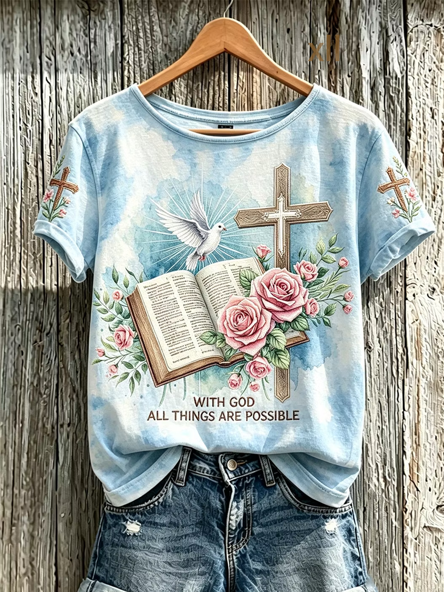 Women's faith element pattern printed casual short-sleeve T-shirt