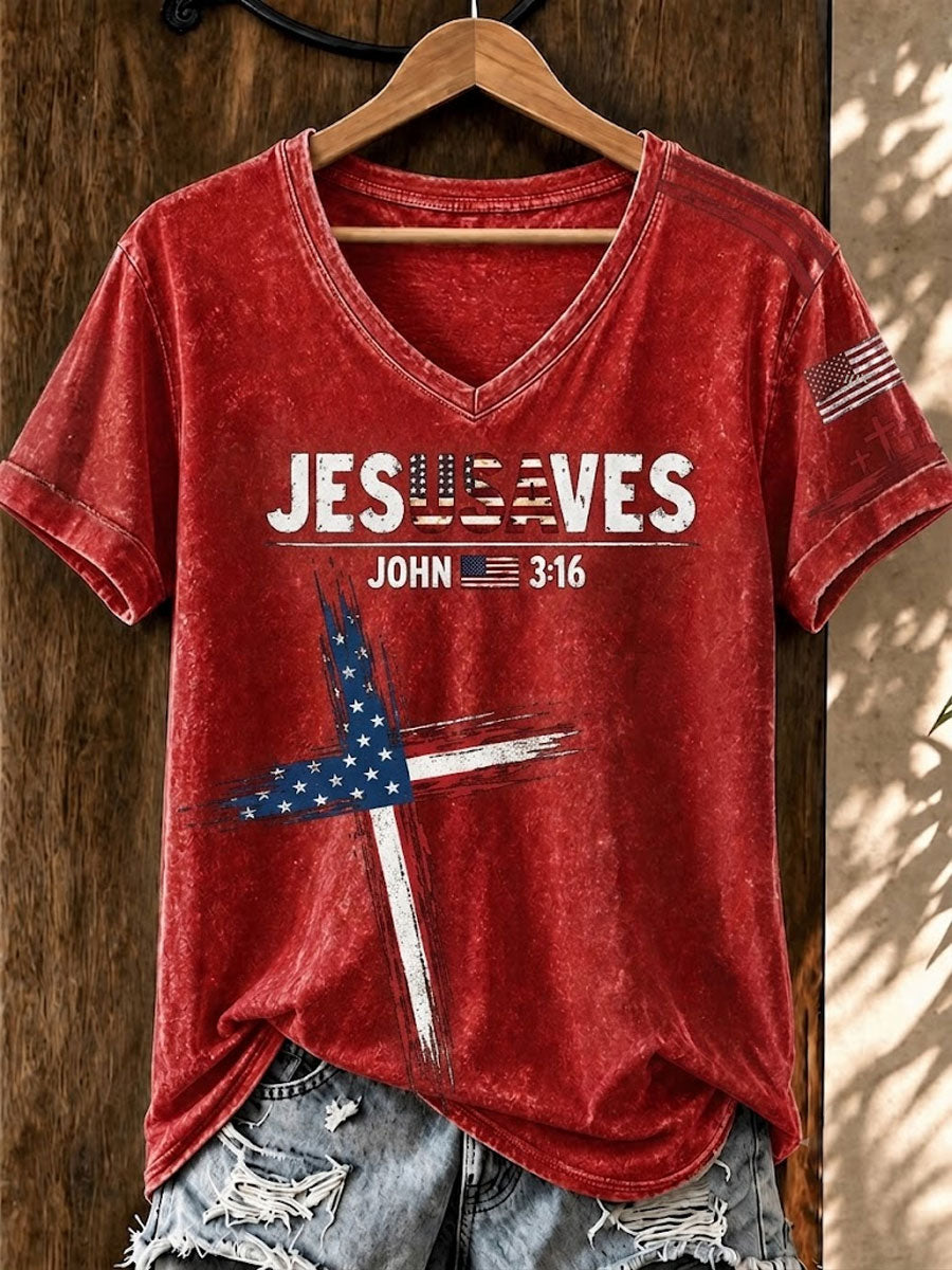 Ladies' American 250Th Anniversary Faith Short Sleeve V-Neck Top