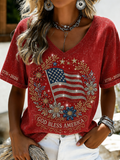 Women's America Flag Casual Printed Short Sleeved T-Shirt