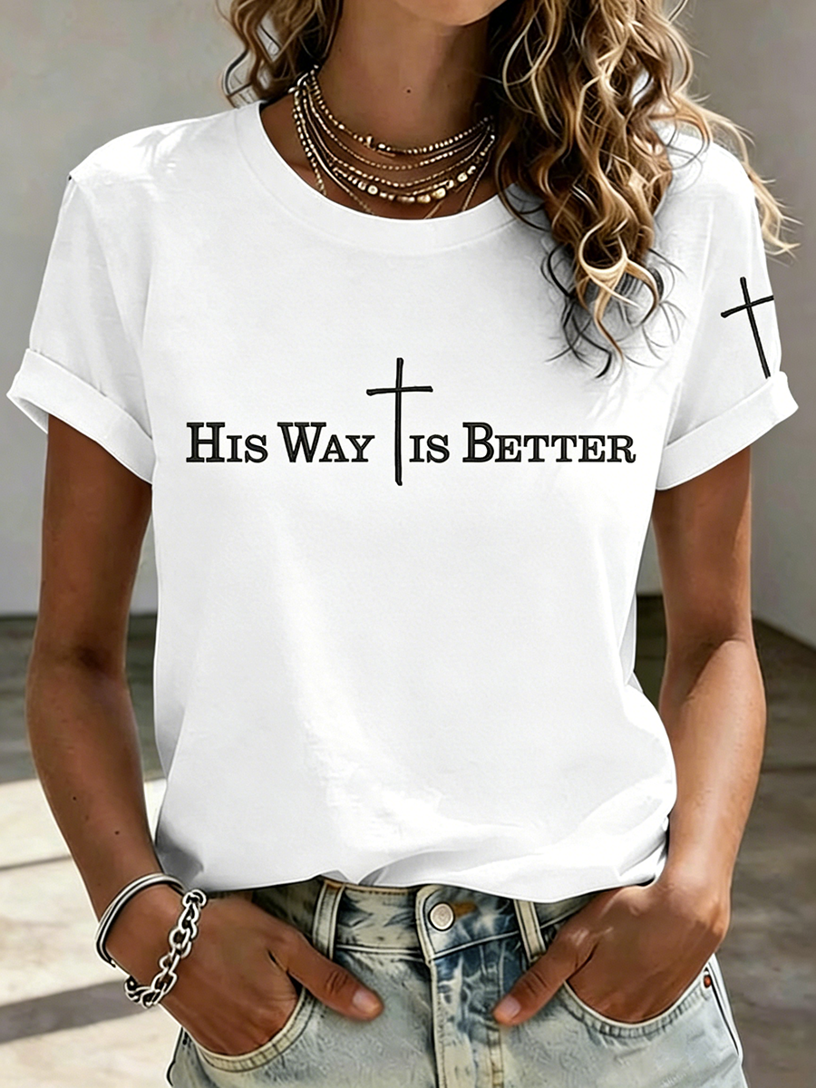Faith In Jesus Slogan Slogan Commemorative Print Casual T-Shirt
