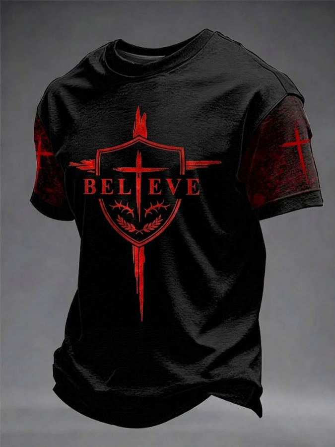 Men's Jesus Religious Beliefs Printed Short Sleeve T-shirt