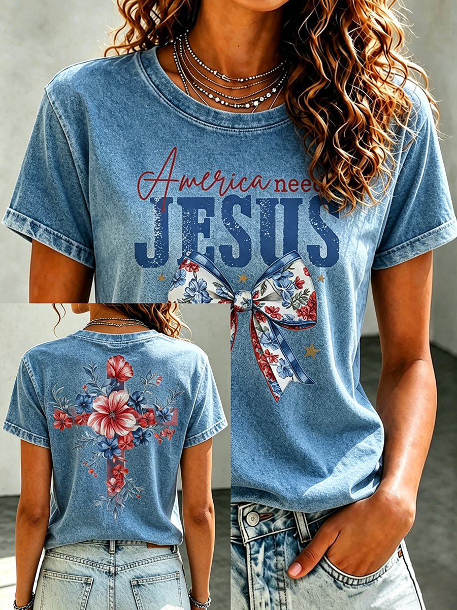 American Jesus Faith Memorial Printed Casual T-Shirt