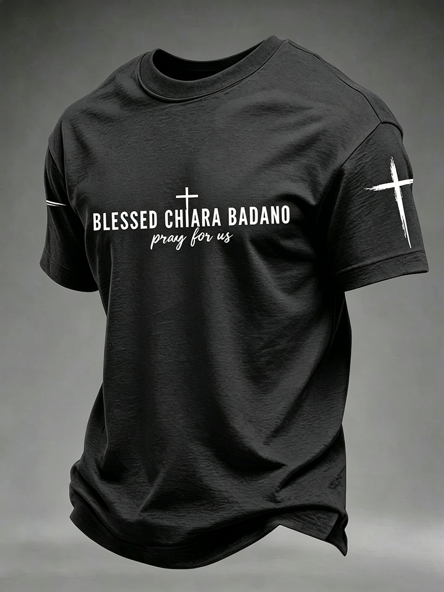 Faith Jesus Cross Embroidered Printed Casual Round Neck T-Shirt