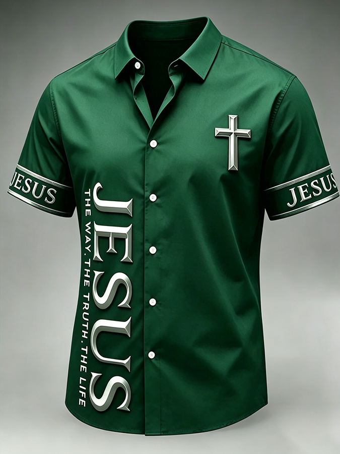 Men's Faith Cross Printed Casual Shirt