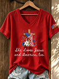 Women'S America Flag Print Printed T-Shirt