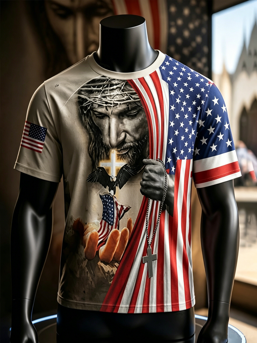 Men'S America Flag Printed Casual T-Shirt