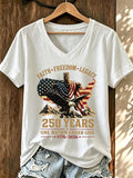 Women's 250th Anniversary American Flag Cross Printed Casual V-neck T-shirt
