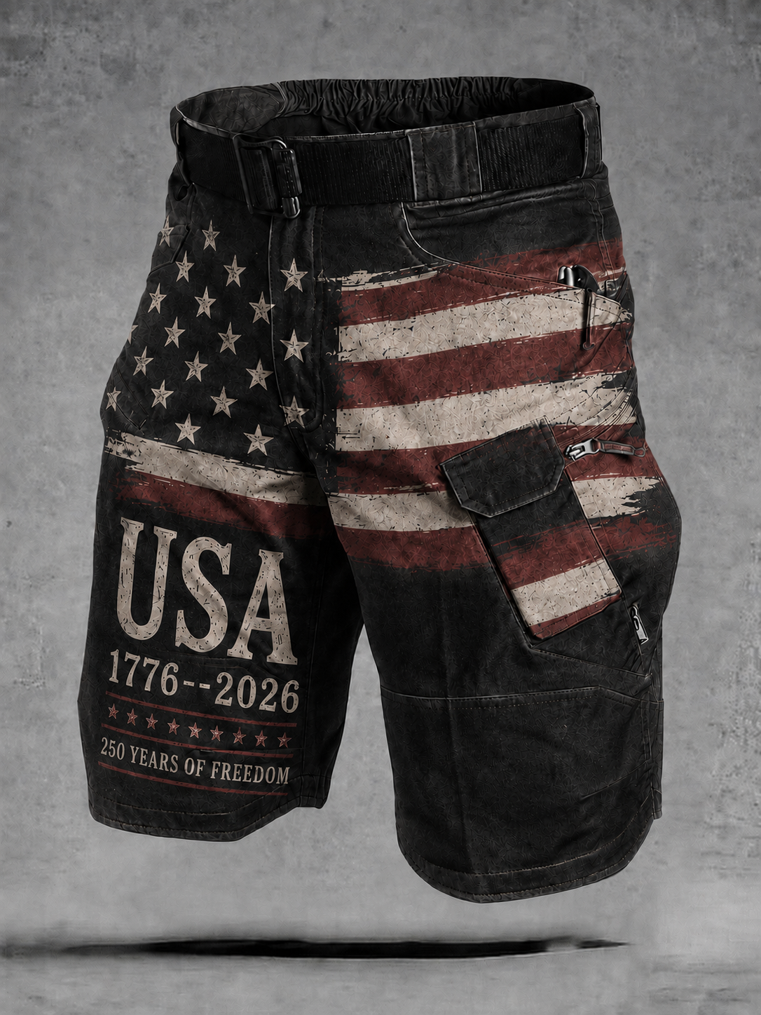 Men'S 250Th Anniversary Flag Print Casual Loose Workwear Shorts (Excluding Waistband)