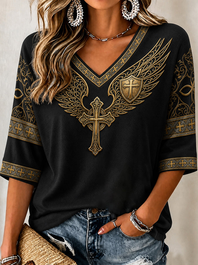 Women's Religious Beliefs Waffle V-neck T-shirt