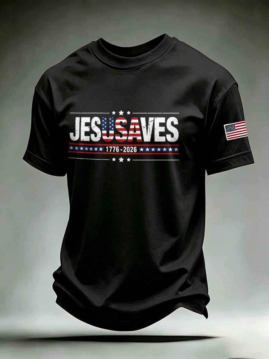Men's Jesus Saves Print Crew Neck T-Shirt