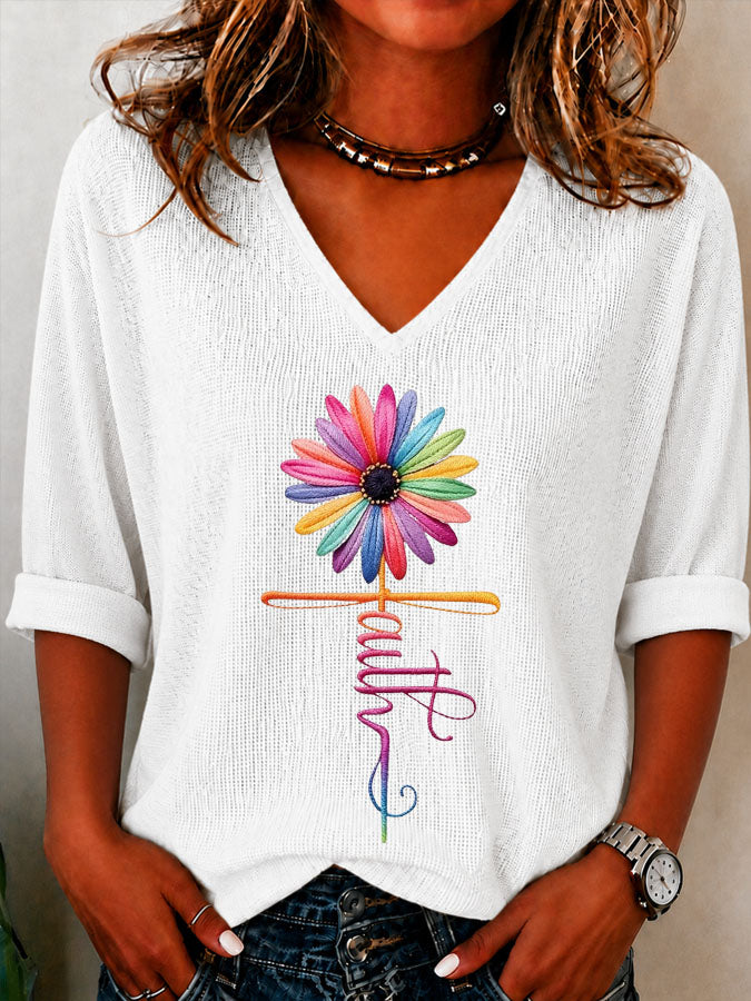 Women's Faith Cross Printed Casual T-shirt