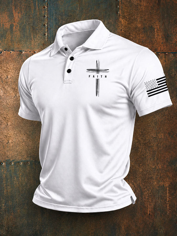 Men's Classic Cross Print Casual Polo Shirt