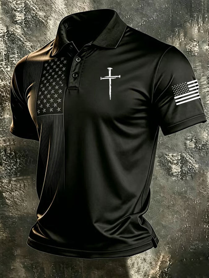 Men'S America Flag Print Casual Polo Shirt