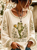 Women's 'I Could Be Meaner But Jesus Said No' Printed Long-Sleeve Linen Shirt