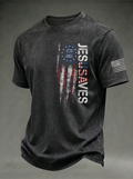 Men's Jesus Saves American Flag Print Short-Sleeved T-Shirt