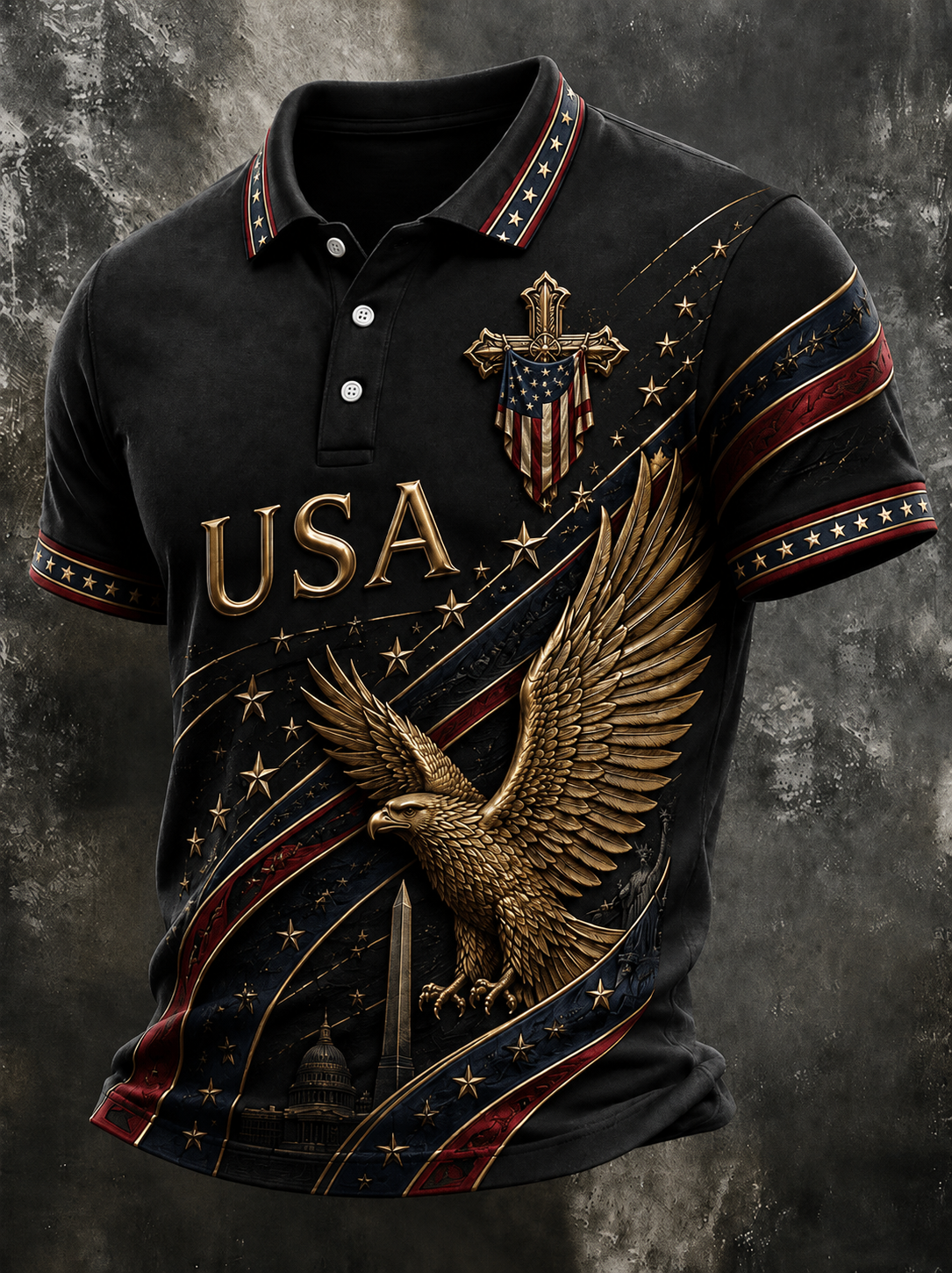 Men'S Retro Faith Casual Printed Cross Art Polo Shirt