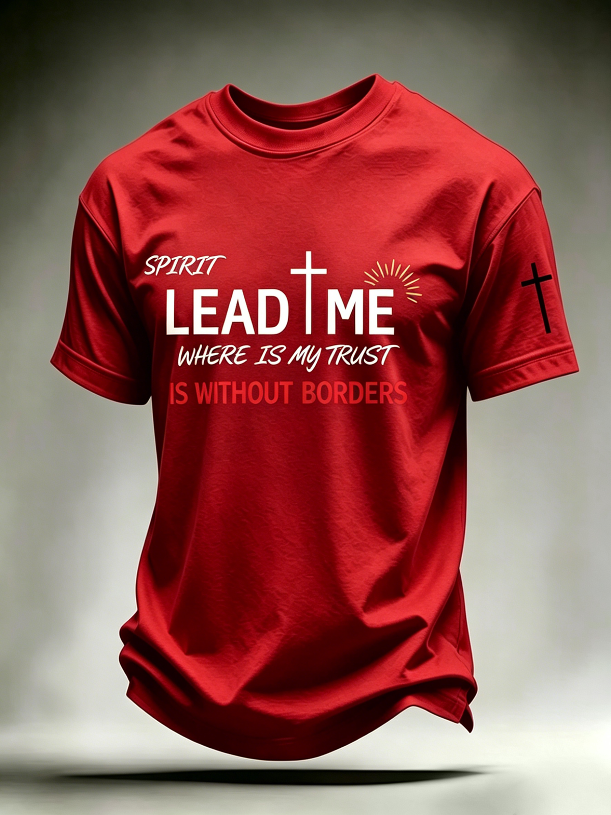 Faith Cross Slogan Commemorative Printed Round Neck T-Shirt