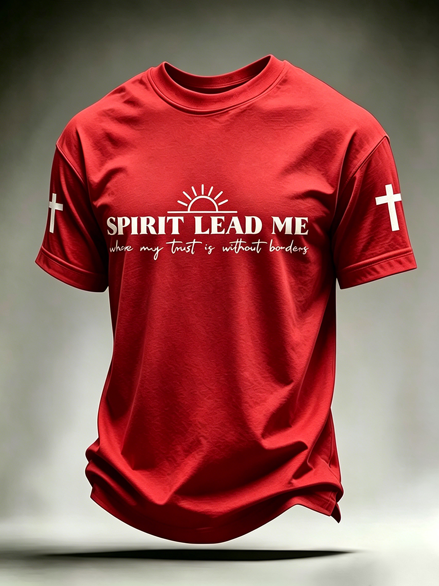 Faith Cross Slogan Commemorative Printed Round Neck T-Shirt