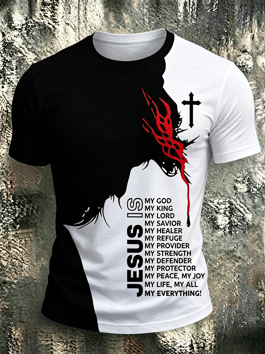 Men's Casual Faith Cross Round Neck Short Sleeved T-Shirt