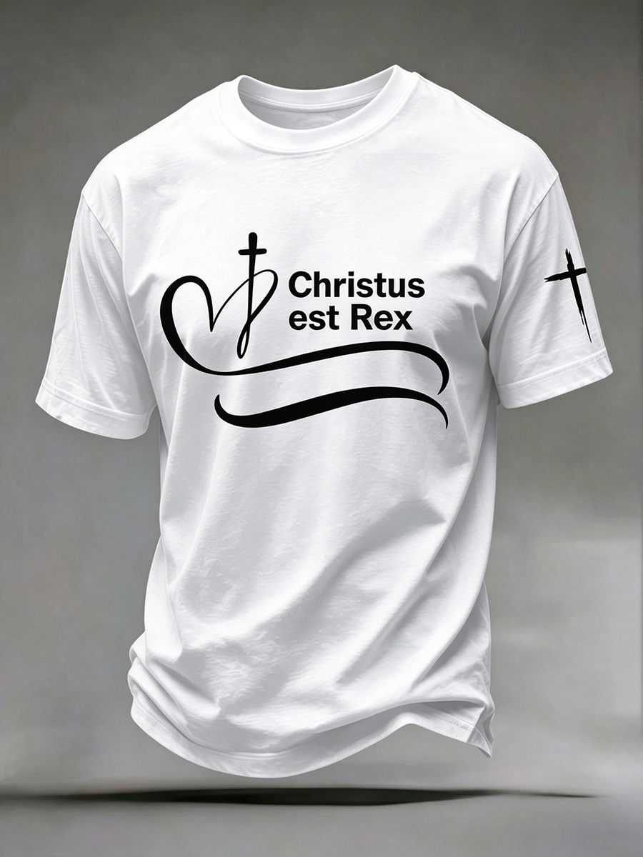 Faith Jesus Cross Embroidered Printed Casual Round Neck T-Shirt