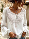 Women's Floral Embroidered Long Sleeve Peplum Blouse