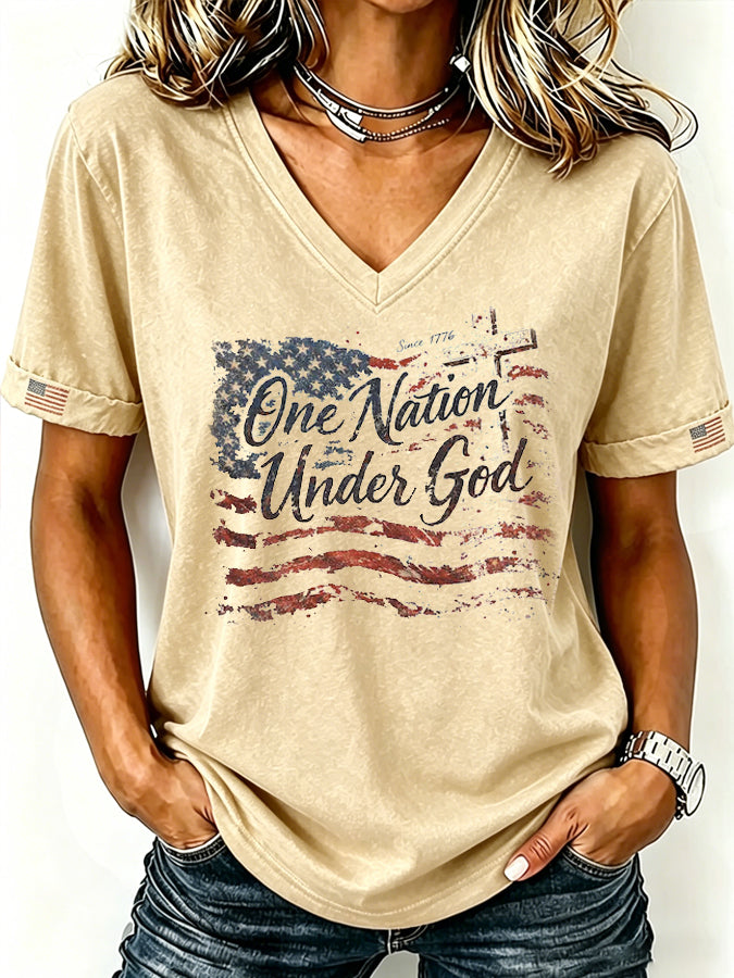 Women'S One Nation Under God Tee 250Th Anniversary Patriotic Printed Casual T-Shirt