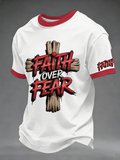 Men'S Christian Cross Faith Over Fear Print Tee