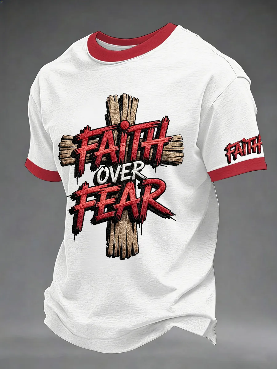 Men'S Christian Cross Faith Over Fear Print Tee