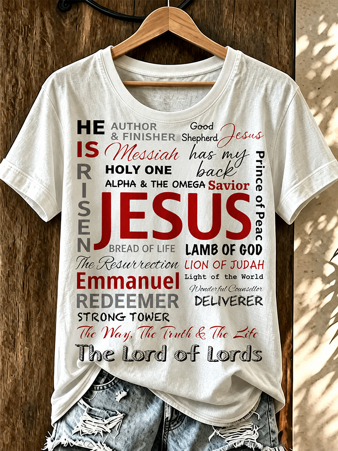 Women'S Jesus Print Casual Round Neck T-Shirt