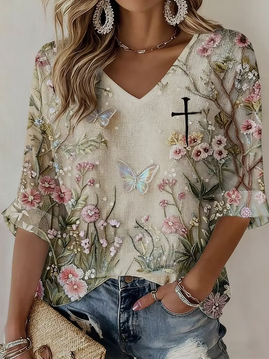 Ladies' Faith Flower Printed T-Shirt