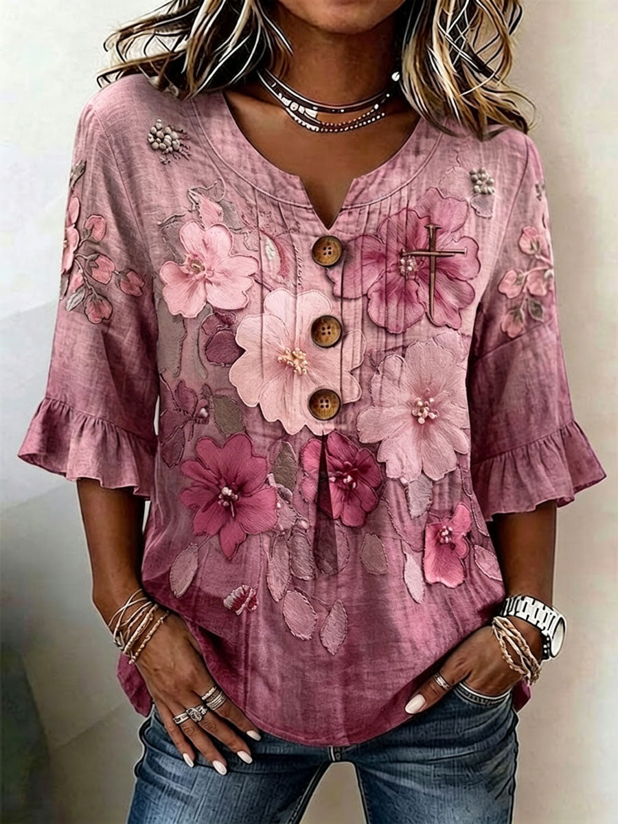 Women'S Retro Faith Floral Print Top