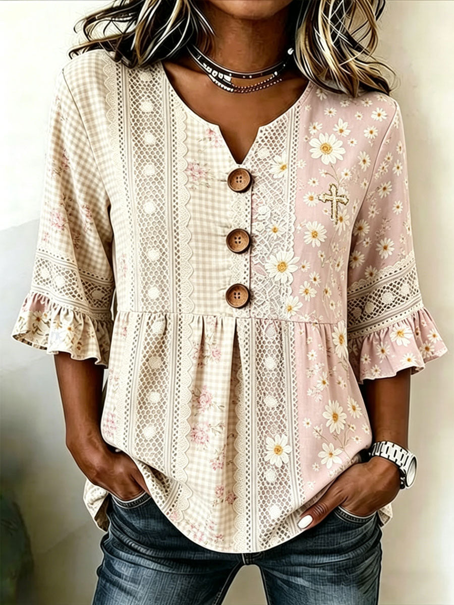 Women'S Retro Faith Floral Print Top