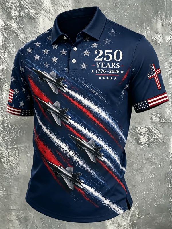 Men'S America Flag Print Casual Polo Shirt