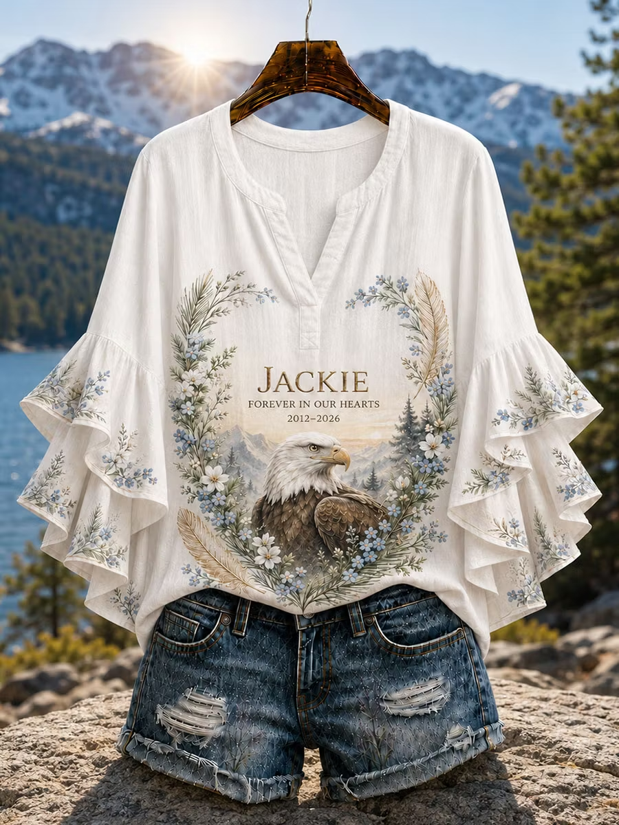 Jackie Forever In Our Hearts Women'S Eagle Flower Ruffle Sleeve Shirt