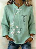 Women'S Cotton And Linen Floral Print Top