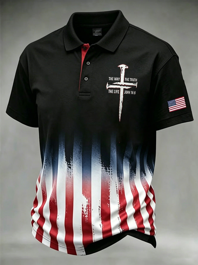 Men'S Casual Cross Printed Polo Shirt
