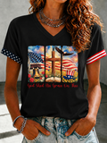 Women'S Faith And Flag Flower Printed Casual T-Shirt