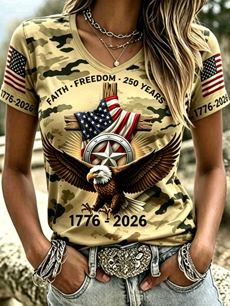 250Th Anniversary Of Women'S Retro Faith In The United States V-Neck Short Sleeve