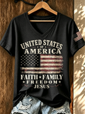 American Faith Jesus Commemorative Print V-Neck Top
