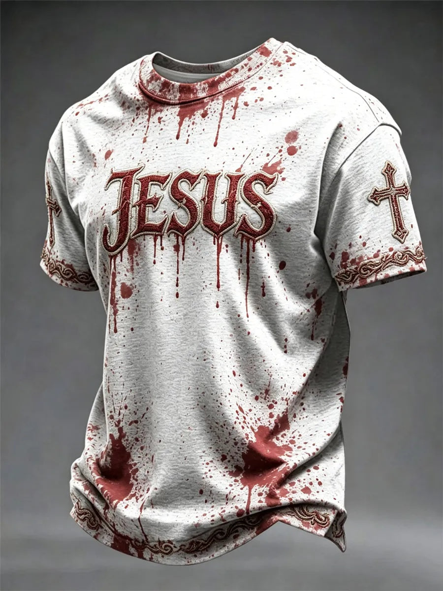 Men's Blood-Stained Faith Printed T-Shirt