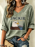 Women's V-Neck Jackie Forever Our Queen Printed T-Shirt