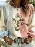 Women'S Casual Floral Faith Print Cotton Linen Top